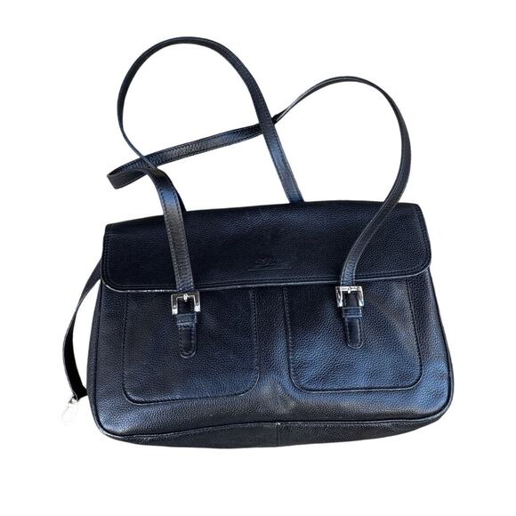 Vintage Longchamp Black Leather Shoulder Bag Tote - Picture 1 of 5